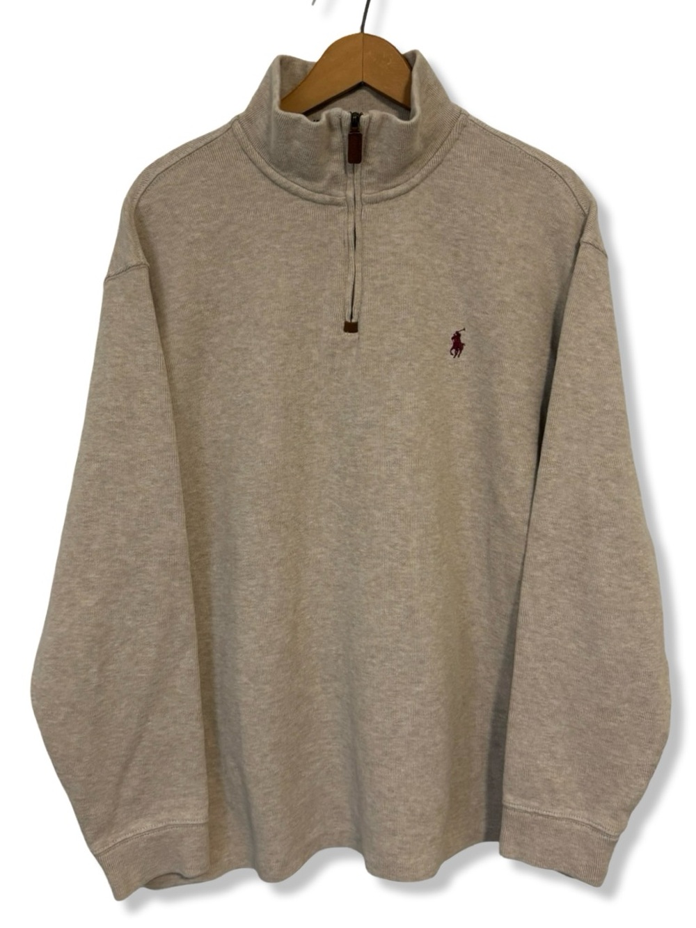 Polo Ralph Lauren Beige Quarter Zip Sweater with Burgundy Pony
